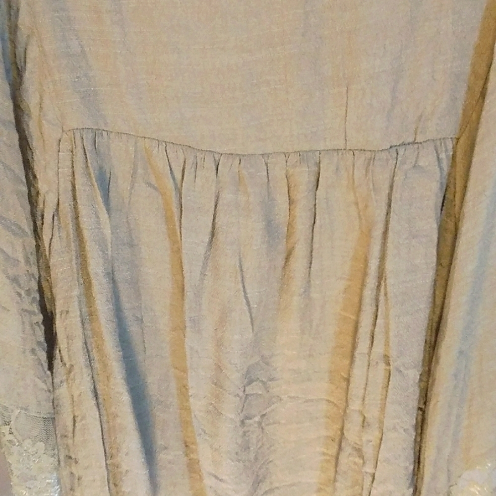 J Gee Boho Olive Green Top Blouse Front Lace And Sleeves Tie Size M Pleated. - Picture 9 of 11